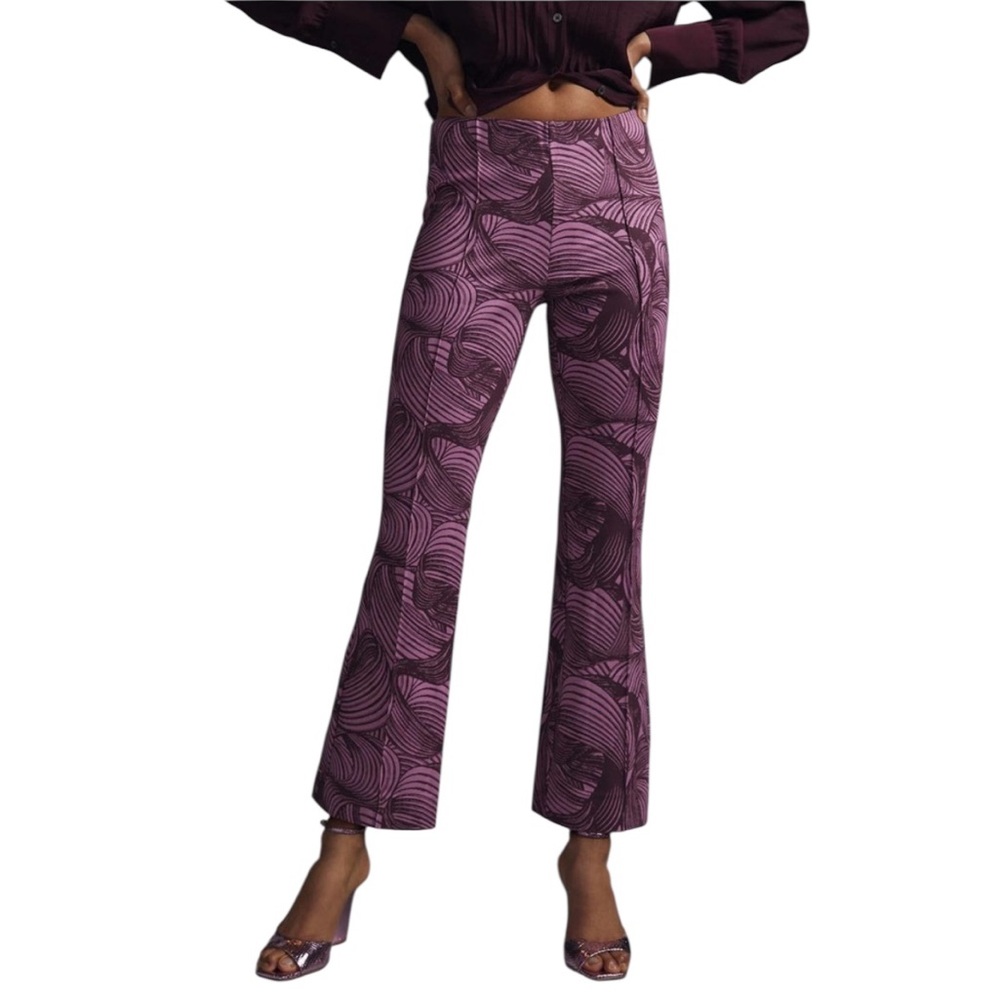 Anthropologie Maeve Purple Swirl Pullon Boot Cut Pants S
